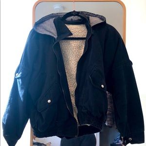 Moto Biker Jacket with Patches & Sherpa lining